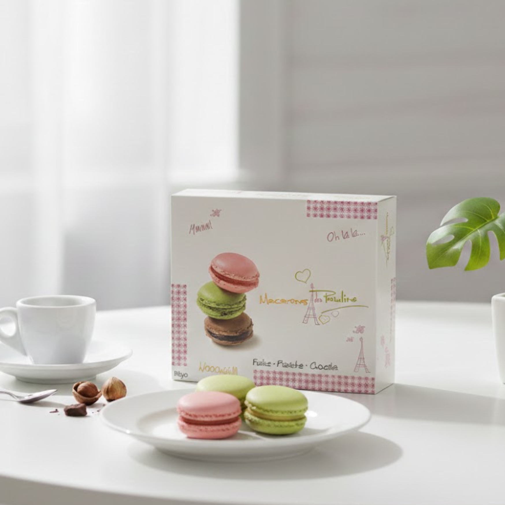 Macarons de Pauline, Assortment of 9 Macarons - Pistachio, Chocolate & Strawberry
